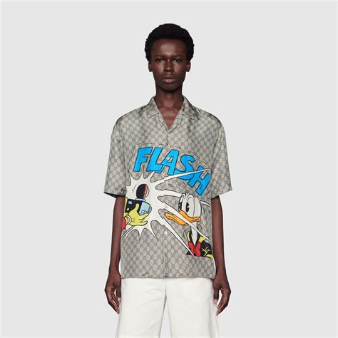 disney x gucci donald duck print silk bowling shirt|Disney x Gucci Donald Duck print silk bowling shirt.